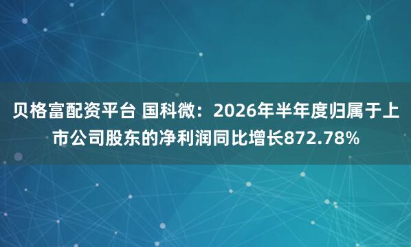 贝格富配资平台 国科微：2026年半年度归属于上市公司股东的净利润同比增长872.78%